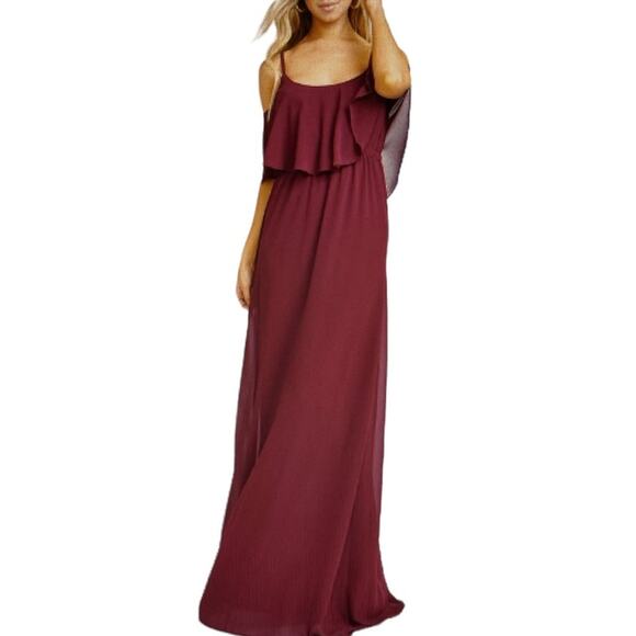 Show Me Your Mumu NEW Size Small Caitlin Ruffle Maxi Dress in Merlot Chiffon - Picture 7 of 14